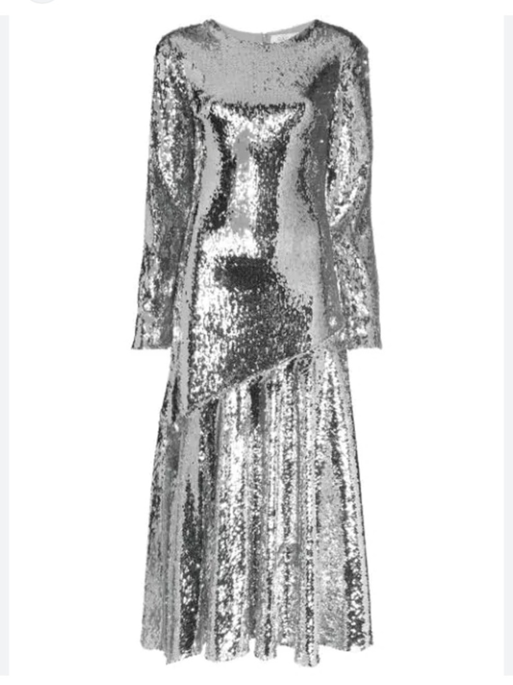 NWT Racil Sequin Long-Sleeve Ankle Length Jewel Neck Evening Gown - Silver